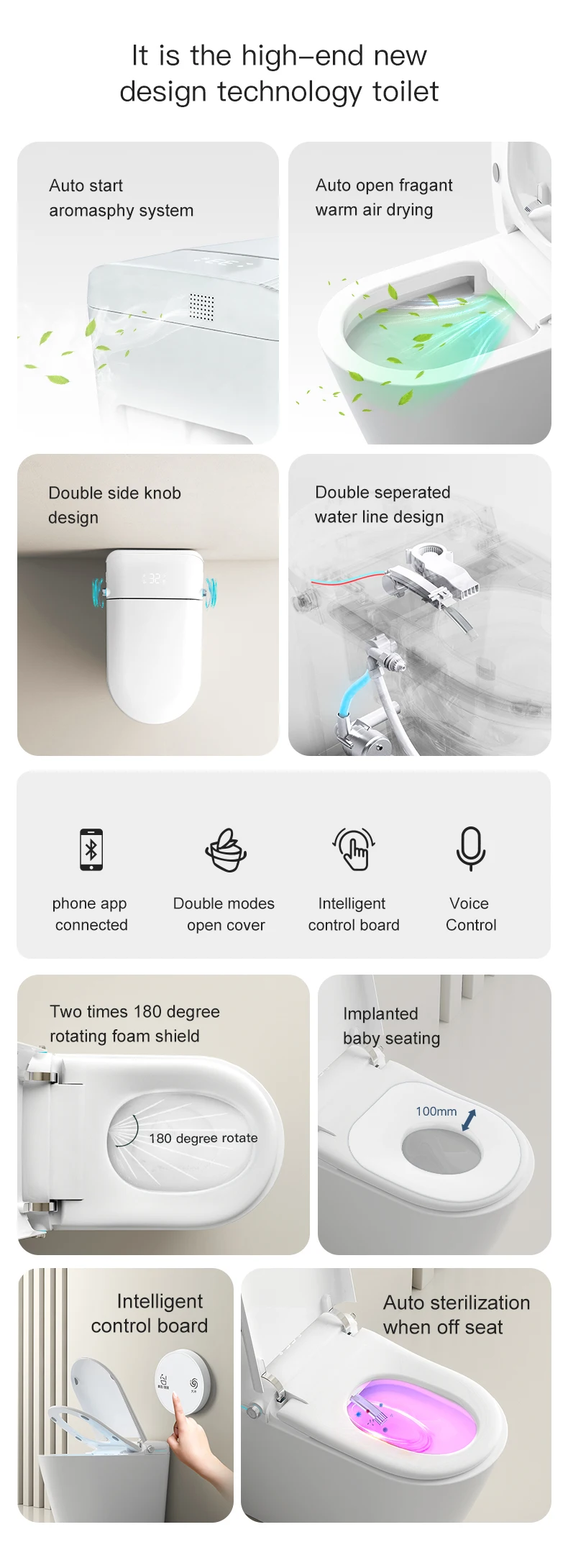 Multi-functional intelligent toilet No water pressure limit automatic sterilization CUPC certified smart one-piece toilet supplier