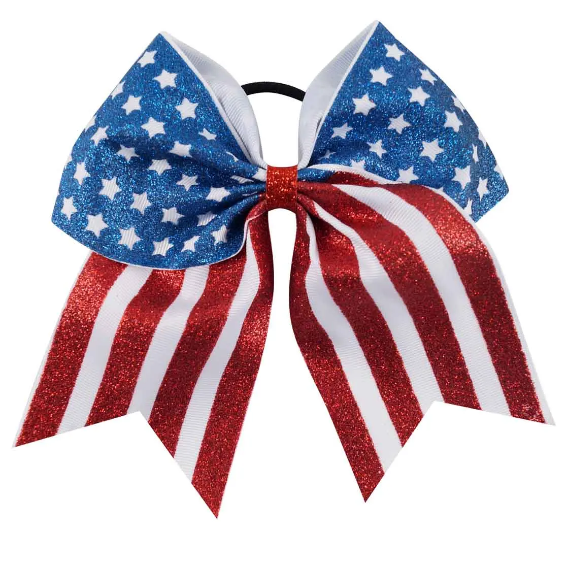 CN 7Inch 4th of July Glitter Cheer Bows for Kids Girls  USA Flag Red Blue Hair Ties Cheerleader Uniform Accessories
