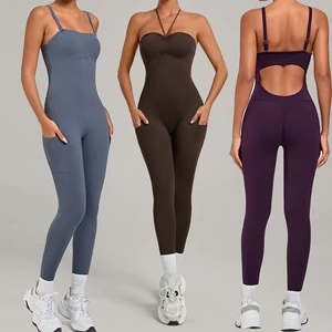 Women's Sportswear Yoga Wear Outfit Custom Logo Fitness Bodysuit One Piece Woman Rompers Workout Gym Fitness Sports Jumpsuit