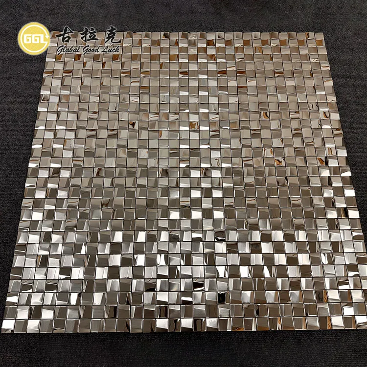 Sliver Metal Mosaic Tile 3D Stainless Steel Mosaic Backsplash Square Metal Mosaic Tile factory