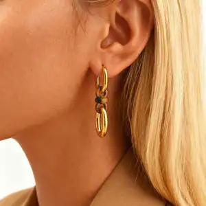 European American Style U Shape Earrings Gold Plated Stainless Steel Resin Women Jewelry Wholesale Trendy Gift Dropship