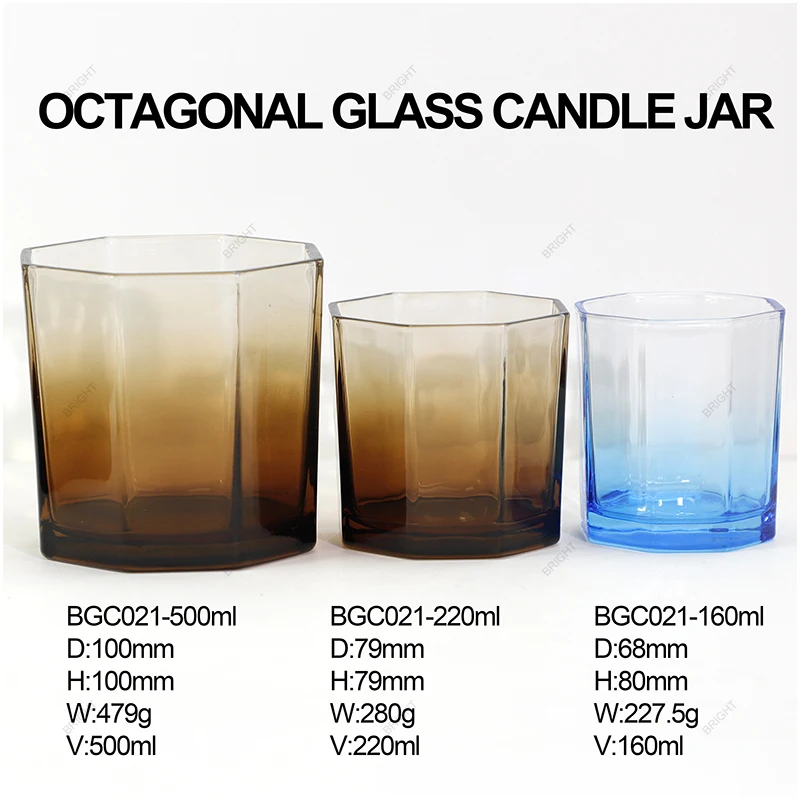 Popular Free Sample Empty Candle Container 160ml 220ml 500ml Monden Luxury Octagonal Amber Candle Jar for Home Dec