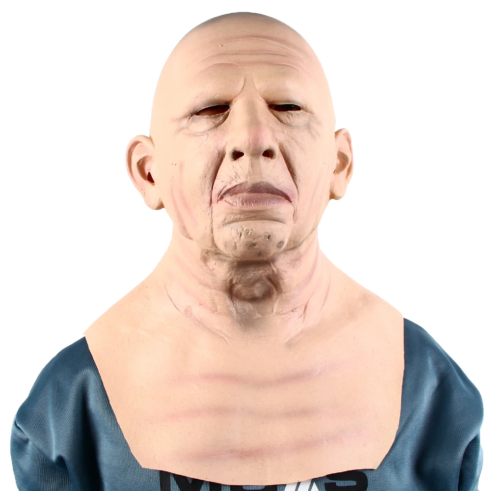 万圣节现实老人面具角色扮演恐怖光头祖父老人乳胶面具头盔狂欢节装扮
