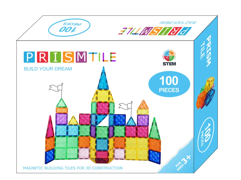 2023 New Style Hot Sale Colorful Plastic 100 pcs Magnetic Blocks Magnetic Building Tiles For Kids