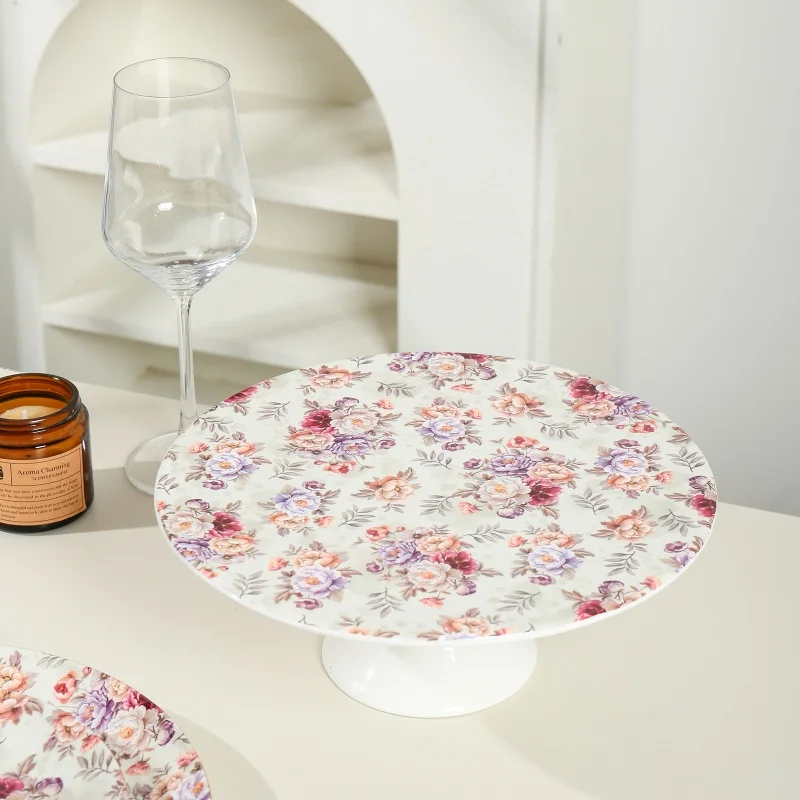 product wholesale floral ceramic bone china ceramic cake plate stand soup plate round plate tableware set-2