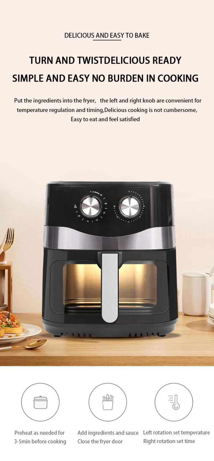 Myriver 1800w Air Fryer Oven 12l Rotary Knob Manual Control Deep Fryer