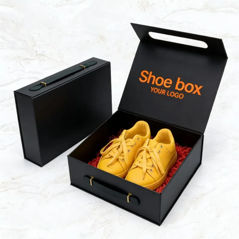 高級感のあるISO9001認証マットブラックシューズボックス、高級磁気式閉じ具付きシューズボックス、カスタム製造・卸売価格の紙製シューズボックス