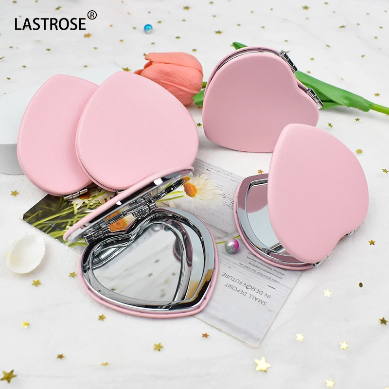 Mipcase Vintage Make-up-Spiegel – Doppelseitiger Klappspiegel, 10,5x6 Cm, Metall (pink, Für Handtasche)