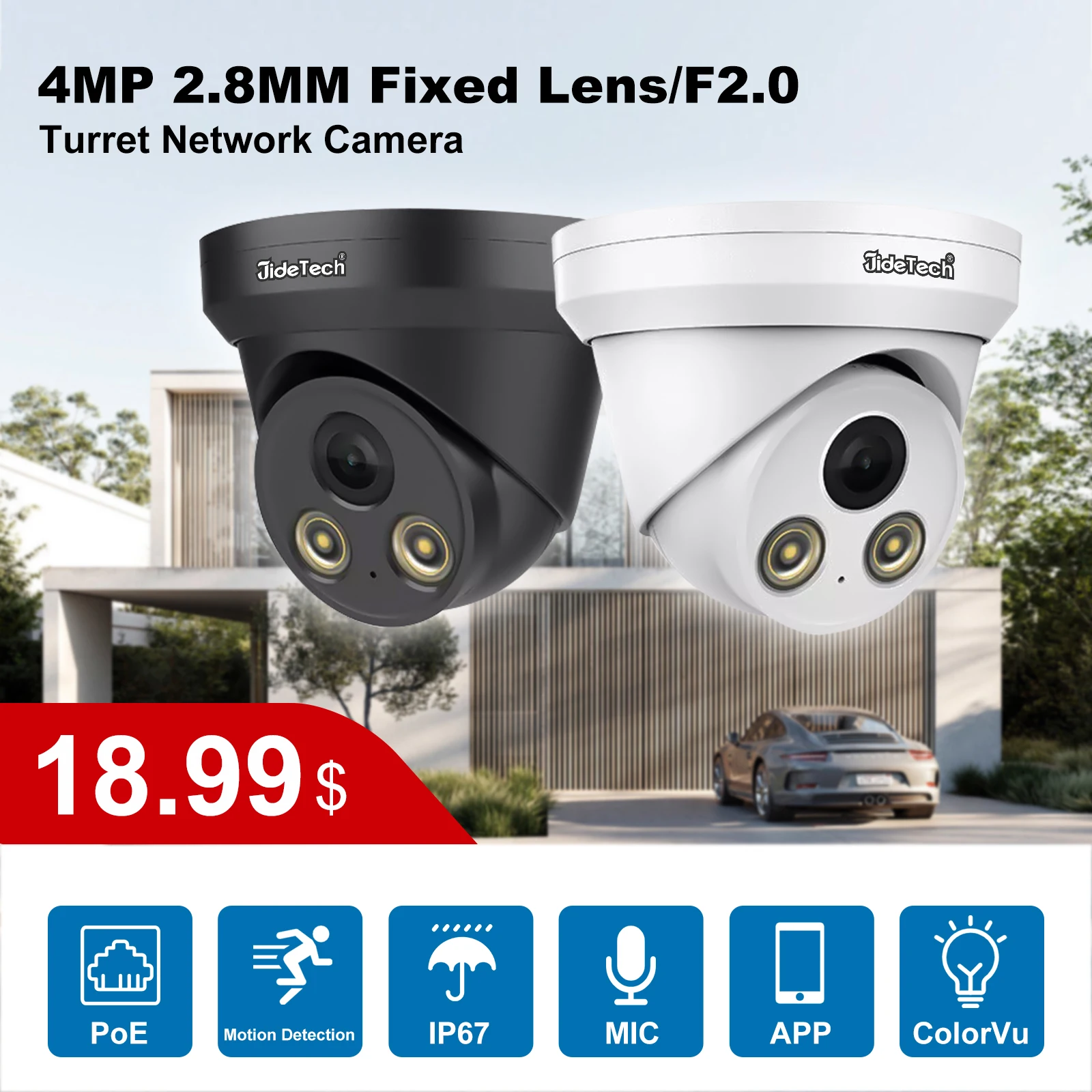 JideTech 4MP IP Camera Dome POE Outdoor Full Color Night Vision   CCTV Security Surveillance Camera