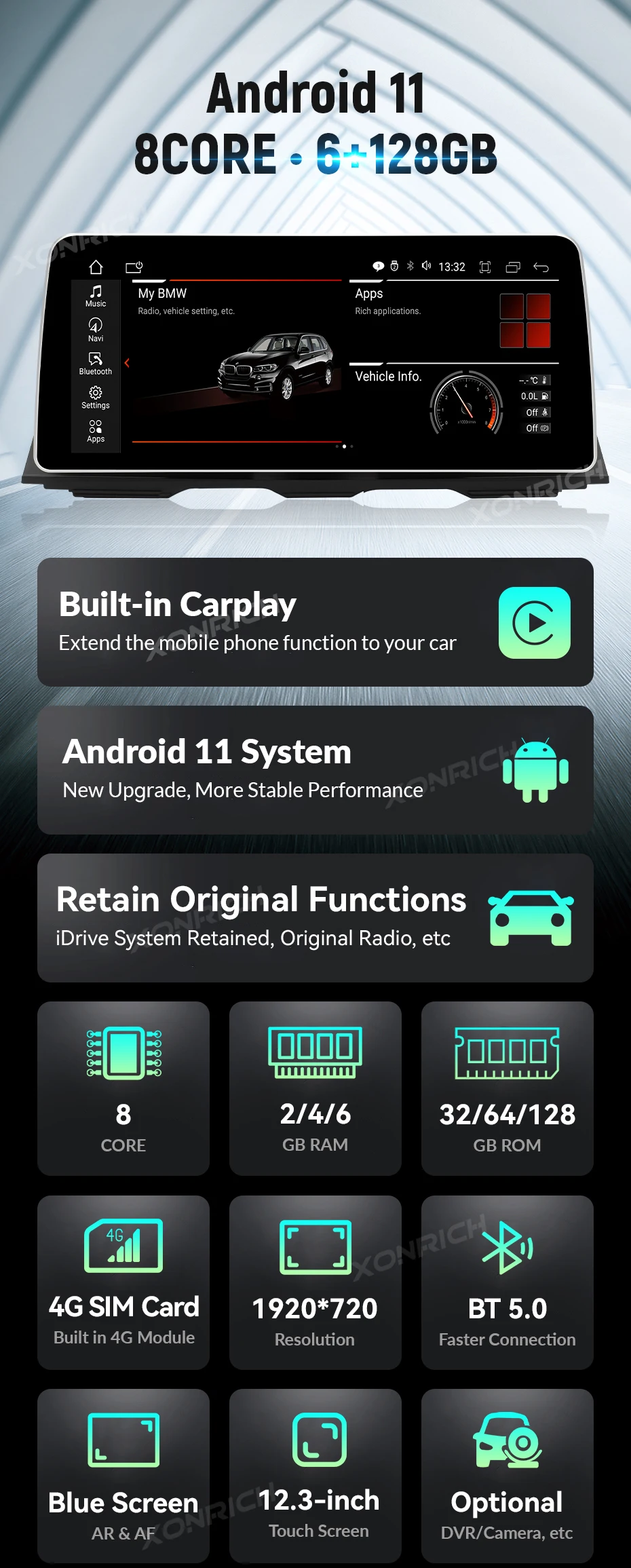 Qualcomm Android 13 Navigation System for BMW F10