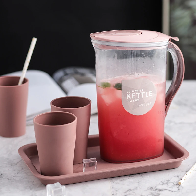 Hot Selling Heat Resistant Juice Tea Milk Measuring Clear Cup Pot Lid Pitcher  Plastic Cold Water Jug Set - China Water Jug and Pitcher price