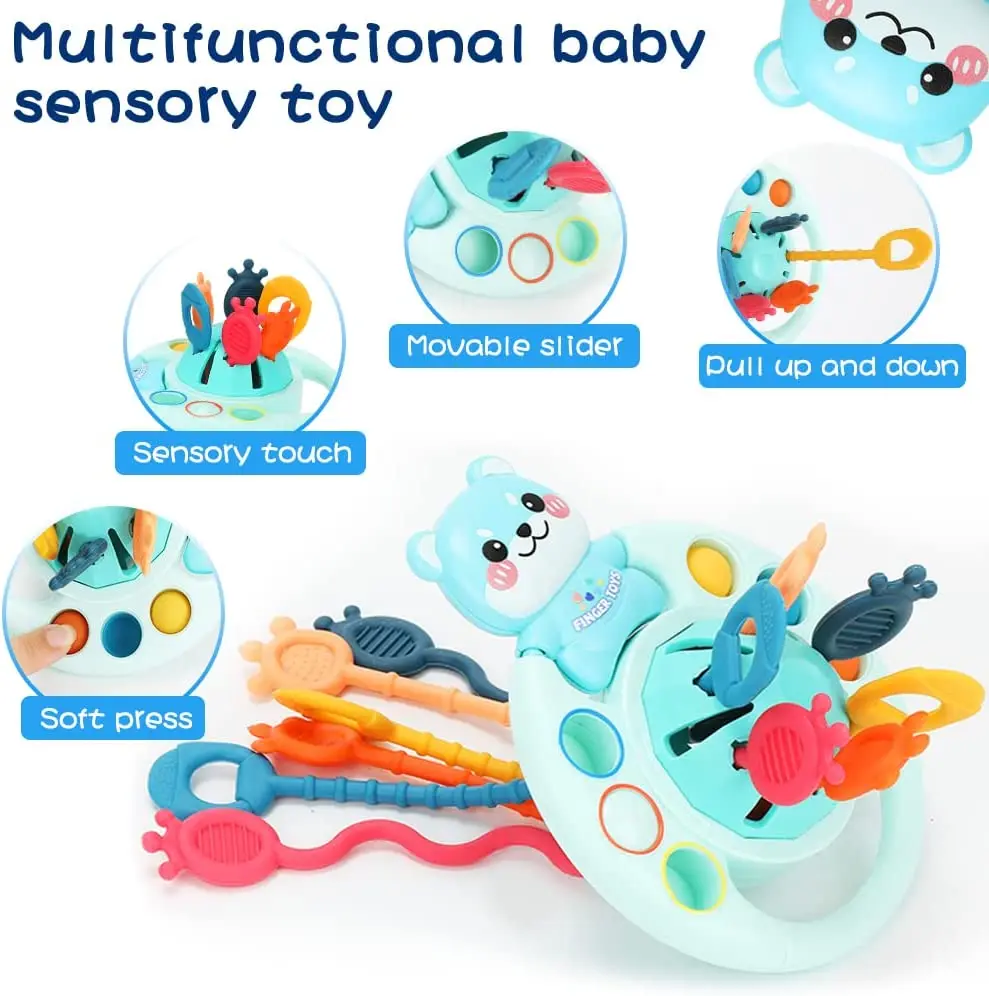 Montessori Baby Toys Soft Teether Silicone Pull String Activity Toy Sensory Training Educational Toys for Kids