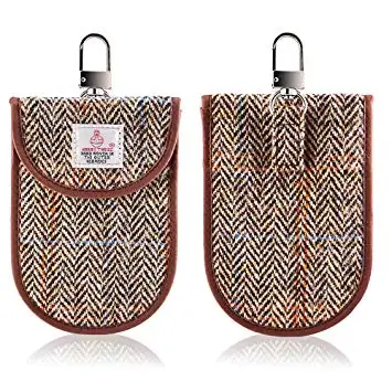 Personalized Cloth Logo Woolen RFID Blocking Pouch Harris Tweed NFC Blocker Credit Card Shielding Bag