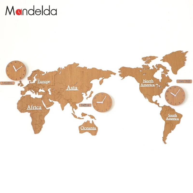 Mandelda Design Large Modern MDF Creative World Map Clocks Modern  Custom Decorative Map Clock for Home Decor