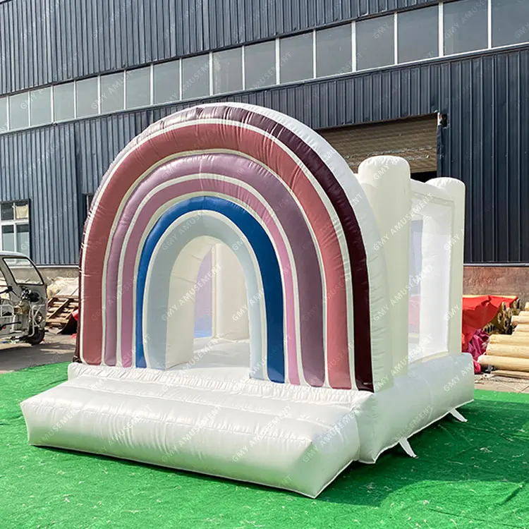 China factory cheap price pastel white bouncer inflatable bouncy castle boho rainbow bounce house for kids jumping