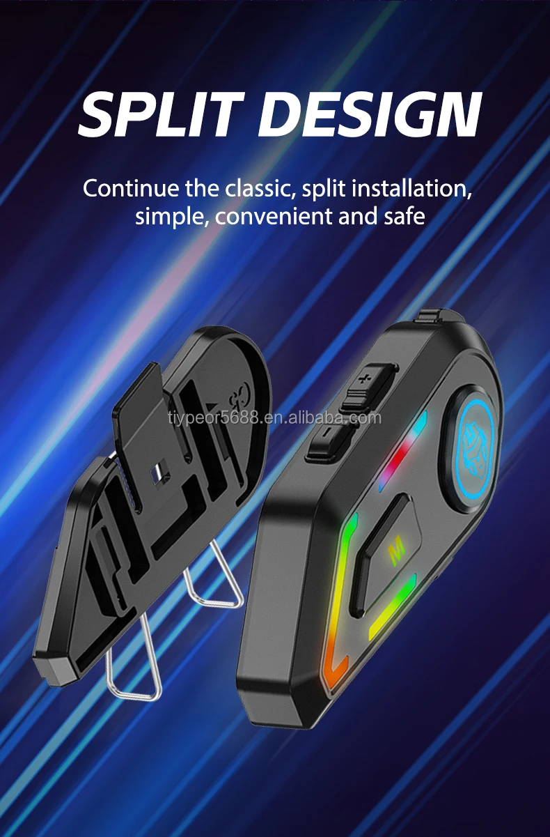 product tiypeor wireless earbuds with mic rgb light handsfree headset voice assistant intercom waterproof motorcycle helmet headphones-7