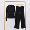 Black gold-zipper slim-fit sweatshirt and sweatpants set