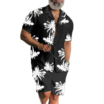 Beach Men's Suit Printed Lapel Short Sleeve Casual Shirt Shorts 2 Pcs Summer Street Vacation Hawaii Suit
