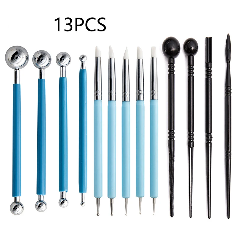 13pcs Polymer Modeling Clay Sculpting Tools, Dotting Pen, Silicone Tips,  Ball Stylus, Pottery Ceramic Clay Indentation