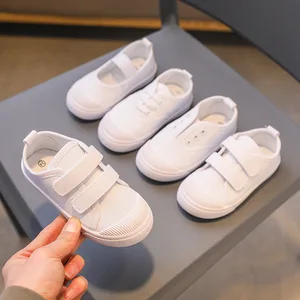 Wholesale White Canvas Children Slip on Shoes Fashion Toddler Baby Shoes Boys Low Price New Little Kids White Sneakers Girls