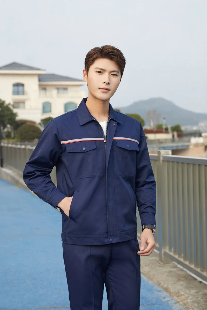 Custom men thin long short-sleeved site workshop labor protection work clothing set