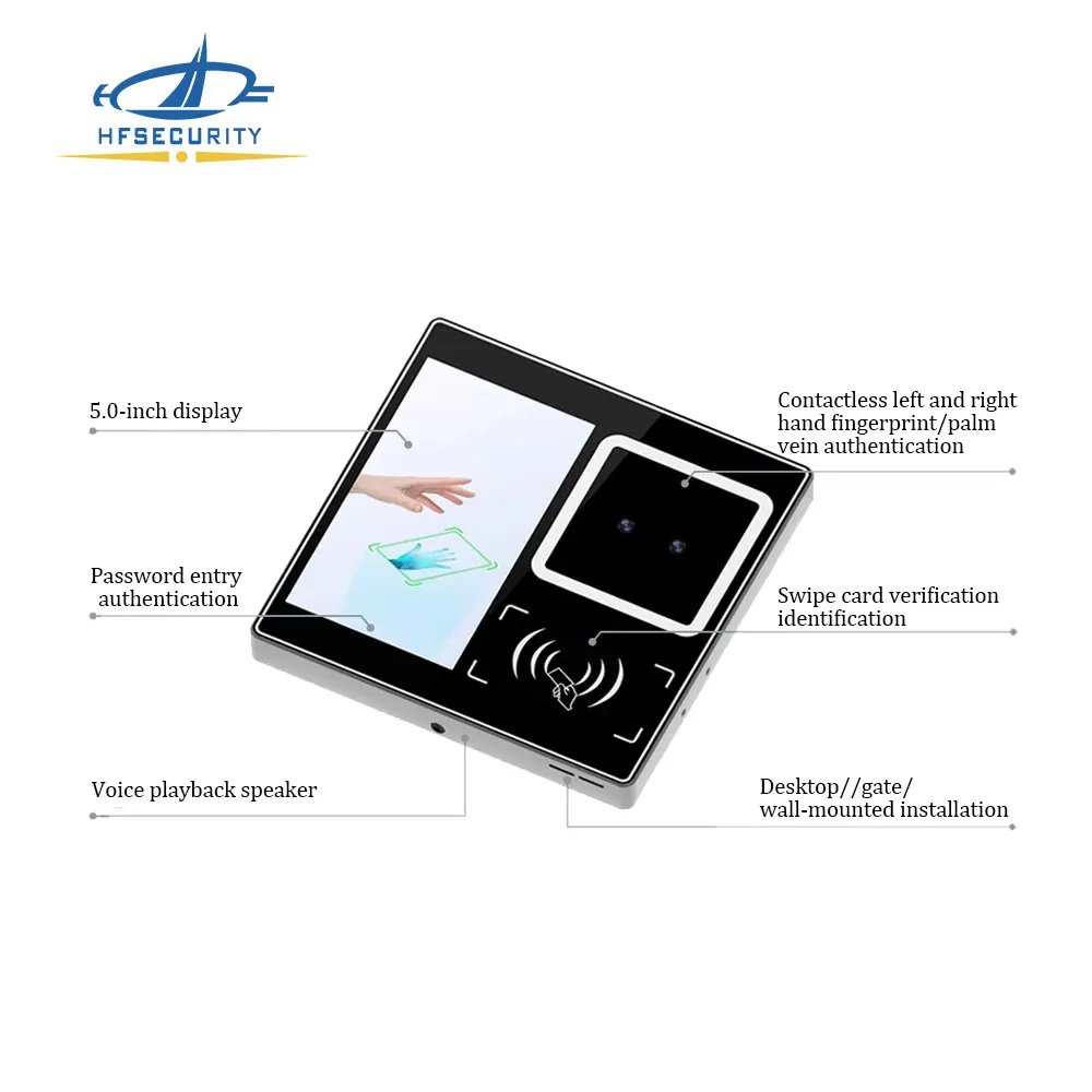 HFSecurity FR05P Biometric Android 11 Card Face Palm Vein Scanner Wiegand Transmission Time Attendance Access Control Pro