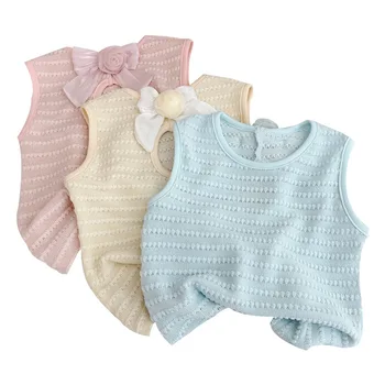 Organic cotton baby girl clothes simple vest 2024 summer new fashion knitted round neck baby girls soft casual short top