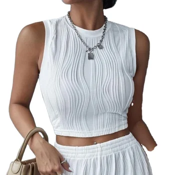 European and American summer women's clothing Amazon OL temperament sleeveless round neck slim fit women's small tank top