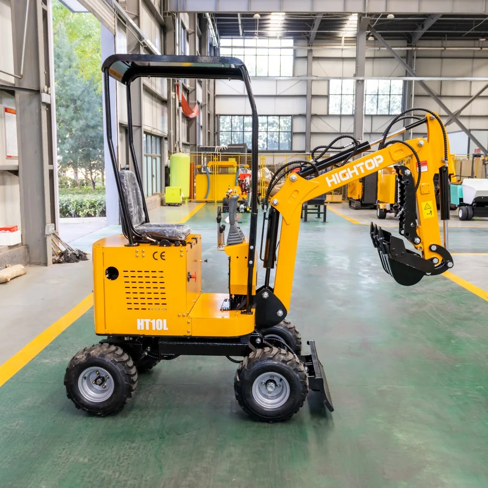 HIGHTOP HT10L Түзүлүштүк техника 1-тонналык казуучу ферма гидравликалык казуучу тегермечтүү экскаватор