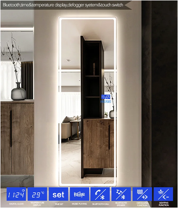 Full Length Large Mirror Body Glass Wall Vanity Illuminated Mirror With