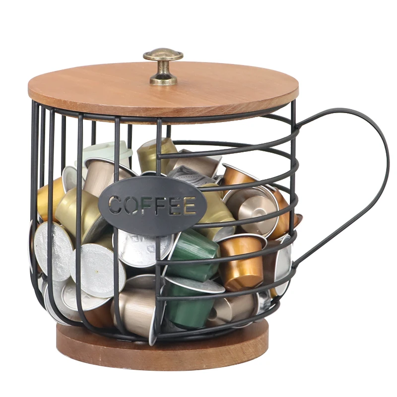 Wood K Cup Holders For Counter Coffee Pod Organiser, Large Capacity K Cup Holder Capsule Storage Basket, Bar Snack Storage Rack For Kitchen Counter, Office, Coffee Bar (Gold K Cup Coffee Pod