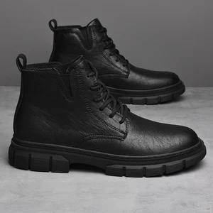 Men's Leather Ankle Boots with Anti-slip Thick-soled Casual Boots Are Daily and Outdoor Formal Shoes