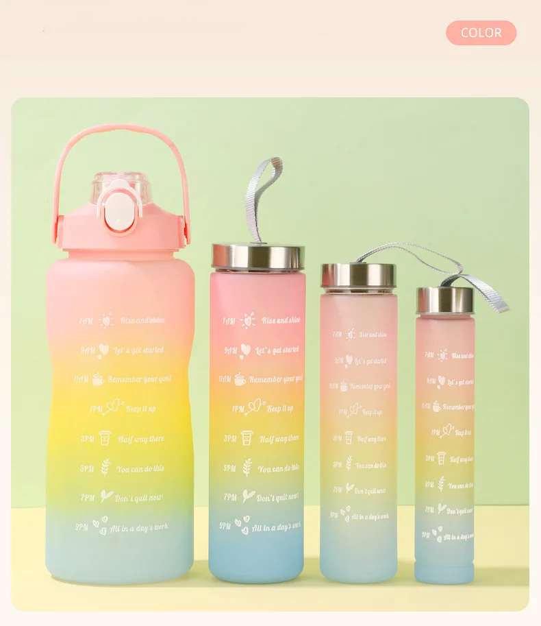 Tritan Plastic Sport Gym Motivational Bottle Set 4 In 1 Bpa Free Flip ...