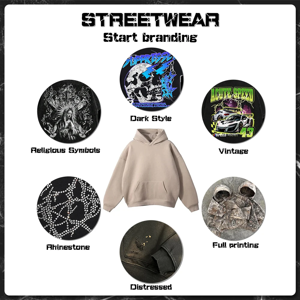 product 400gsm oversized heavyweight mens  hooded custom hoodie manufacturers  puff printing vintage boxy 100 cotton hoodie-4