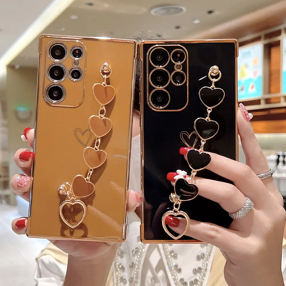 Laudtec Sjk813 Love Chain Phone Case Ins Style Posh Anti-Fingerprint Skin Friendly Cover For Samsung A53 A14 S21 Ultra