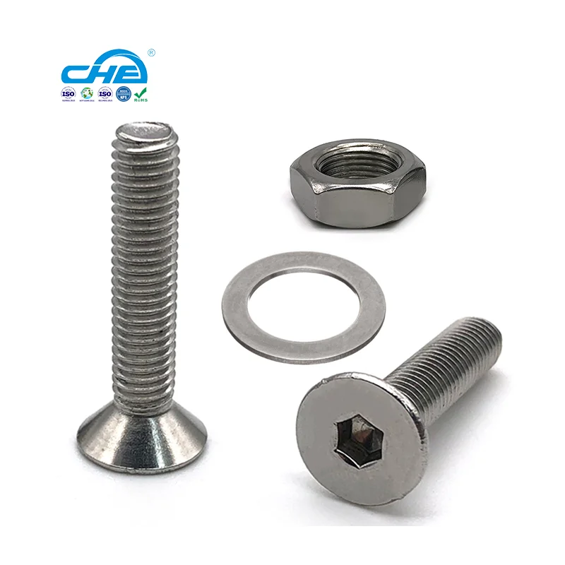 Factory SUS Stainless Steel Countersunk Head Hex Socket Bolt Combination Screw With Plain Washer Spring Washer And Nut
