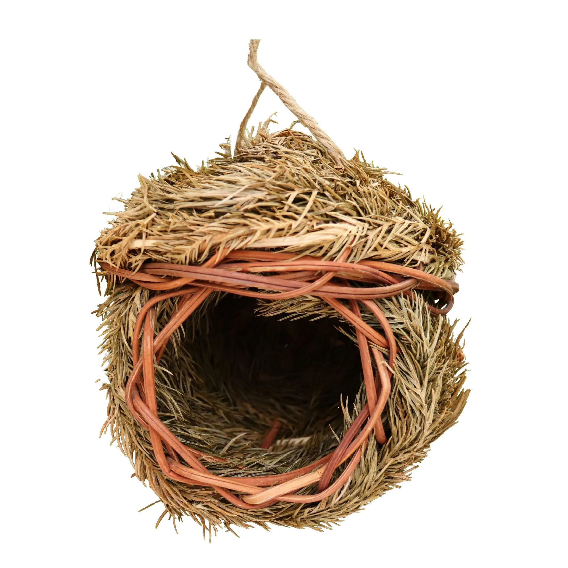 Nid D'oiseau Suspendu En Herbe Naturelle Tissé Main - 13x23 Cm, Fond Pointu, Décoration Extérieure Jardin, Pour Oiseaux Sauvages Ou Perroquets