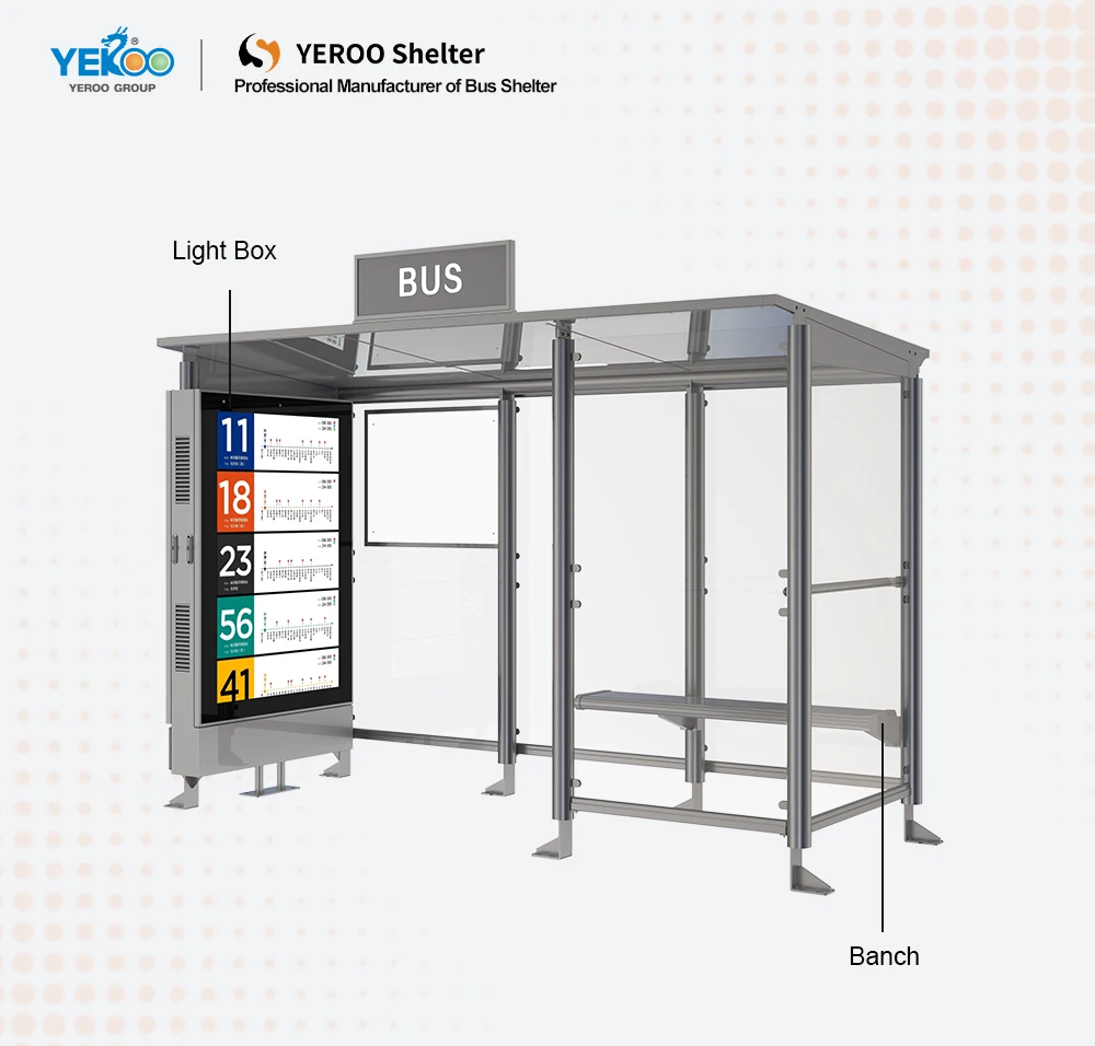 YEROO Factory Cheap Price Durable Bus Stop Shelters Glass Light Box Outdoor Classic Bus Shelter for Sale