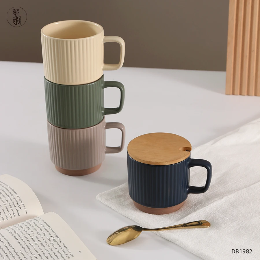 umsl 1 pz tazza da caffè in ceramica con manico in legno Latte tazza di ceramica tè pomeridiano tazza di ceramica tazza di latte colazione