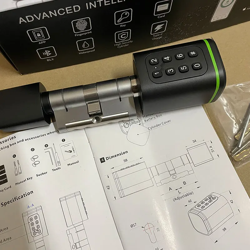 Tediton 2023 New Design European Ttlock App Passcode Smart Cylinder