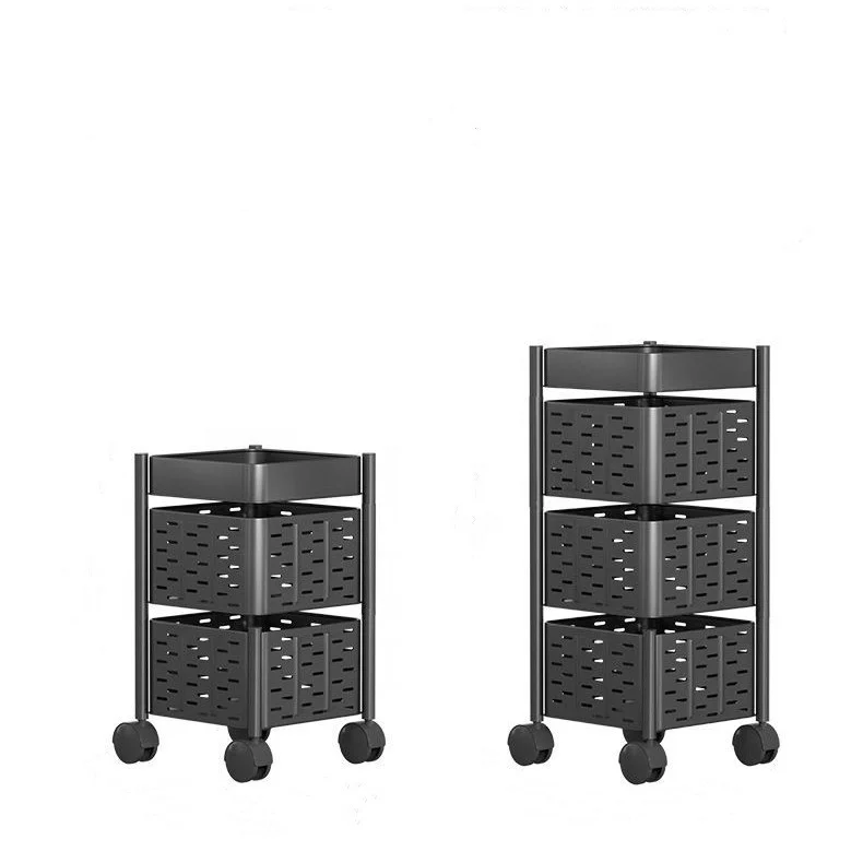 5 Layer Kitchen Shelf with Rotating Trolley Practical Storage Rack Modern Wood and Metal Furniture for Kitchen