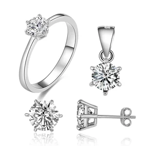 Simple Design White Diamond Jewelry Set 925 Sterling Silver Rhodium Gold Plated for Engagement or Gift AAA Cubic Zirconia