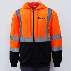 Spring Autumn Workwear Construction Work Uniform Fleece Sweatshirt Jacket Zipper Hoodies Roadway Reflective Safety Clothes Men