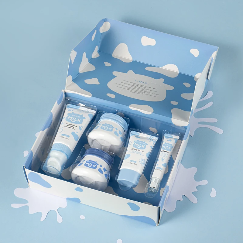 Moisturizing Reduce Fine Lines Brighten Skin Tone Face Care Toner Cream Cleanser Serum 5-PCS LAIKOU MILK SKINCARE SET