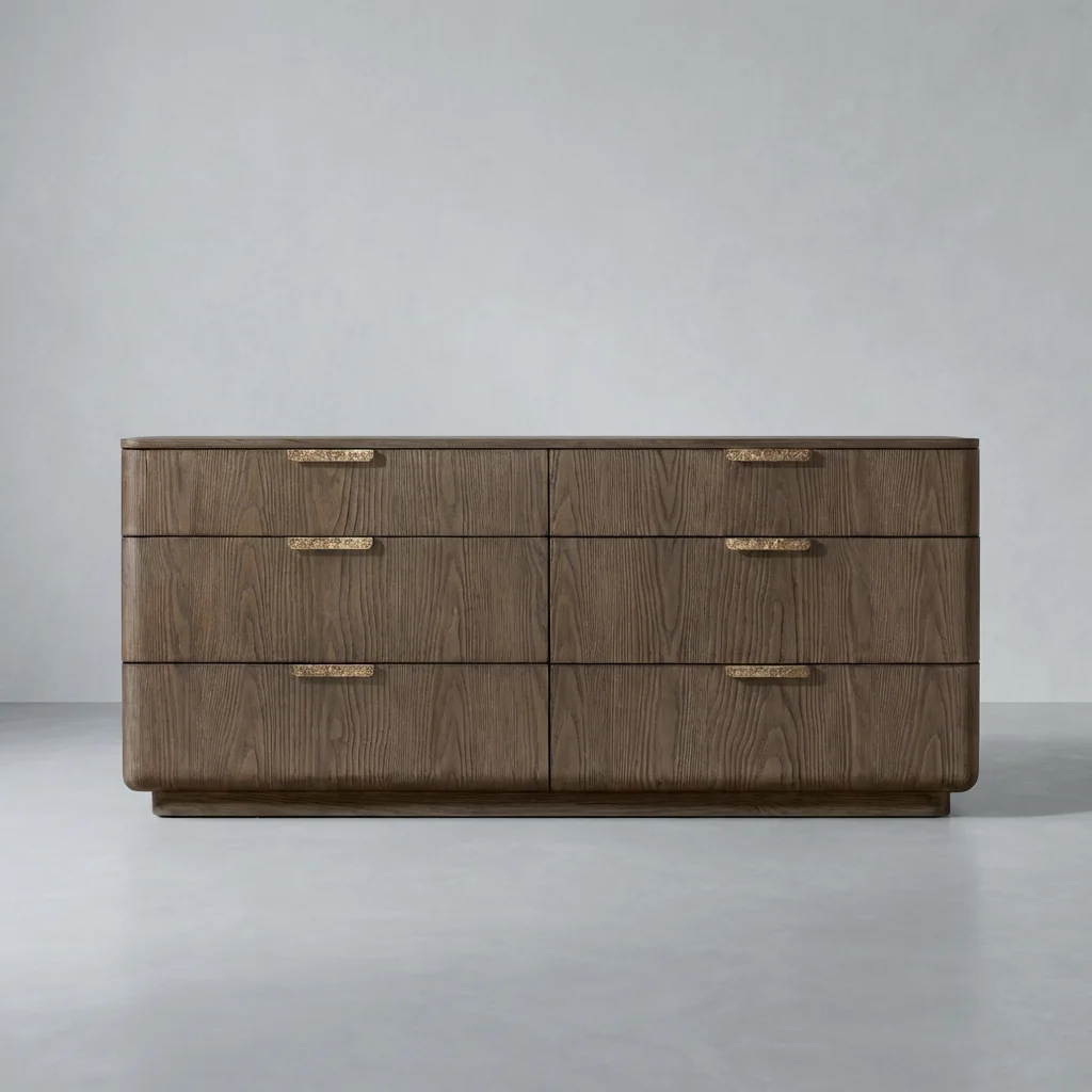 Solid oak six drawer dresser