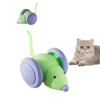 LED Lighted Automatic Smart Moving Wood Mouse Toy for Indoor Cats Simple Style Electric Interactive Cat Toy