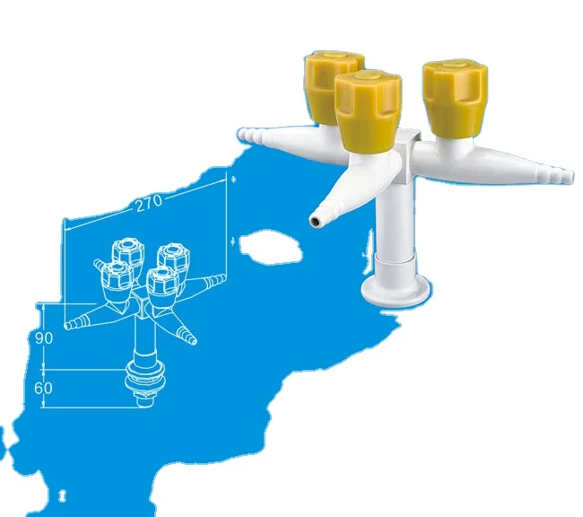 Три выхода для воды, лабораторный кран с ручкой из полипропилена