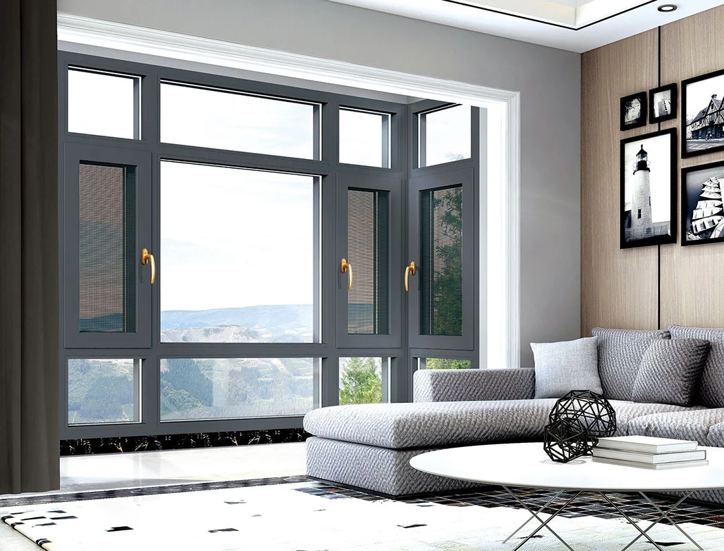 Aluminum Frame Hurricane Impact Tempered Glass Open Out Triple Pane Casement Windows