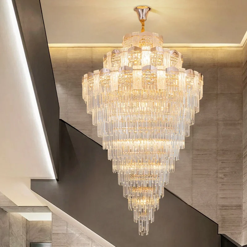 Hotel-Lobby-Kristall-Kronleuchter – luxuriöse Rezeptionsbeleuchtung mit doppelter Höhe für exklusive Villen, Duplex-Wohnungen und große Bankettsäle – energiesparende Großleuchte