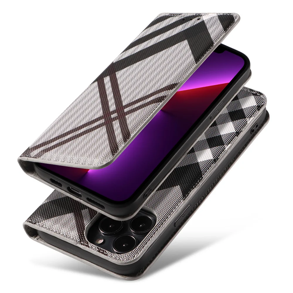 product customize card holder magnet flip wallet lattice pu leather cell phone case for iphone 17 16 pro max 15 14 protective cover-6